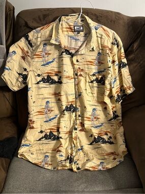 Neff Yellow Graphic skeleton surfer Short-Sleeve Button-Down Shirt